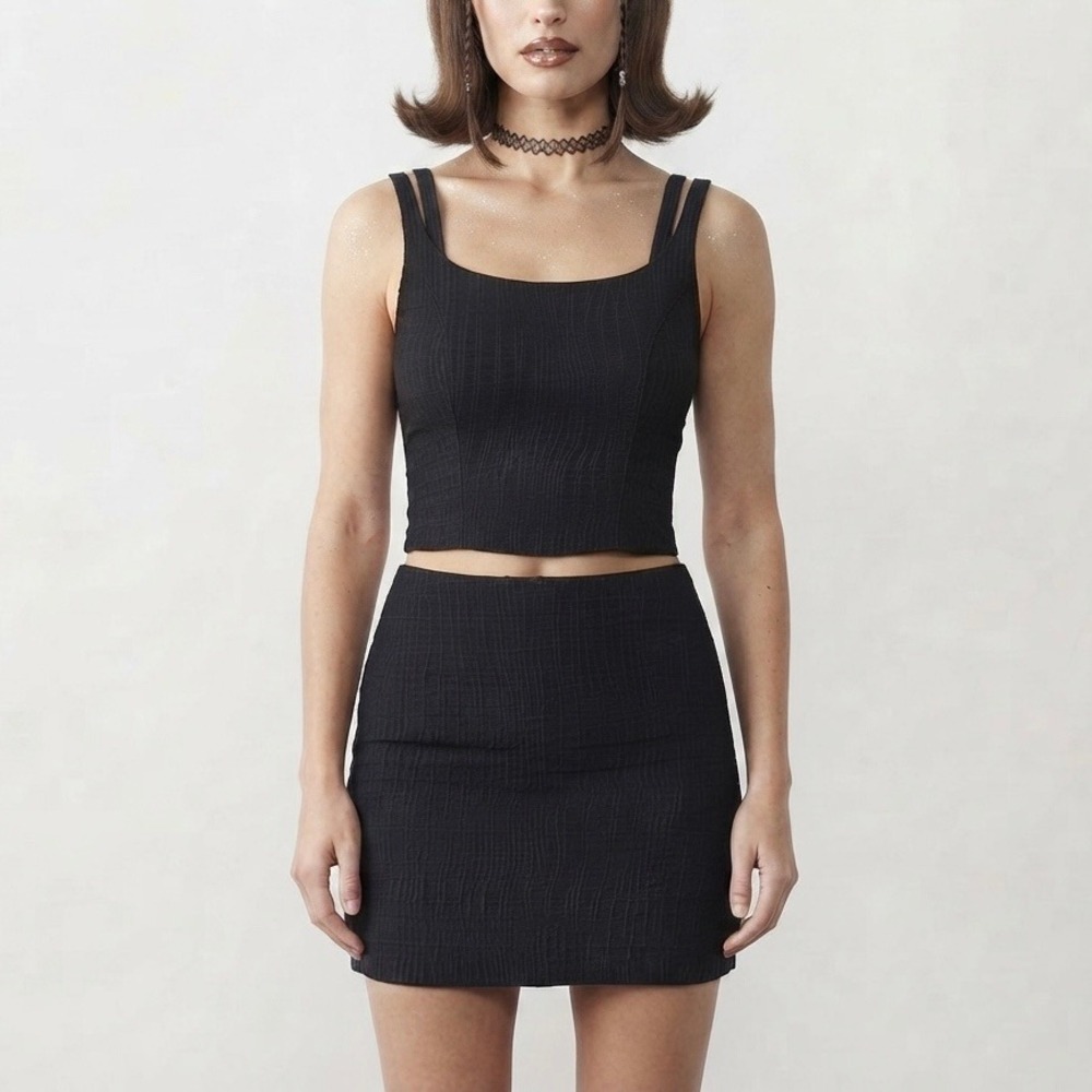Cache Alberto Makali Vintage Tank Top Mini Skirt Set Black Women Size 2 90s Y2K